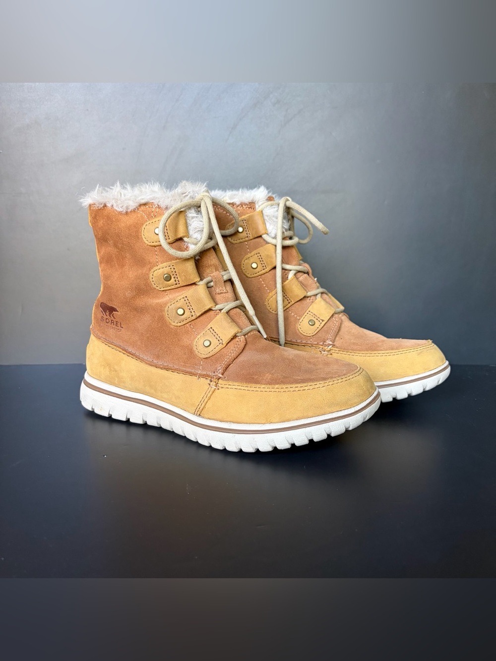 SOREL Cozy Joan Waterproof Winter Boots Size Women’s 8 Tan Suede Faux Fur